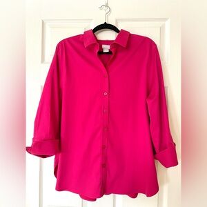 Chico’s No-Iron Cotton |  Fuchsia |  Half Placket 3/4 Sleeve Shirt Size 3